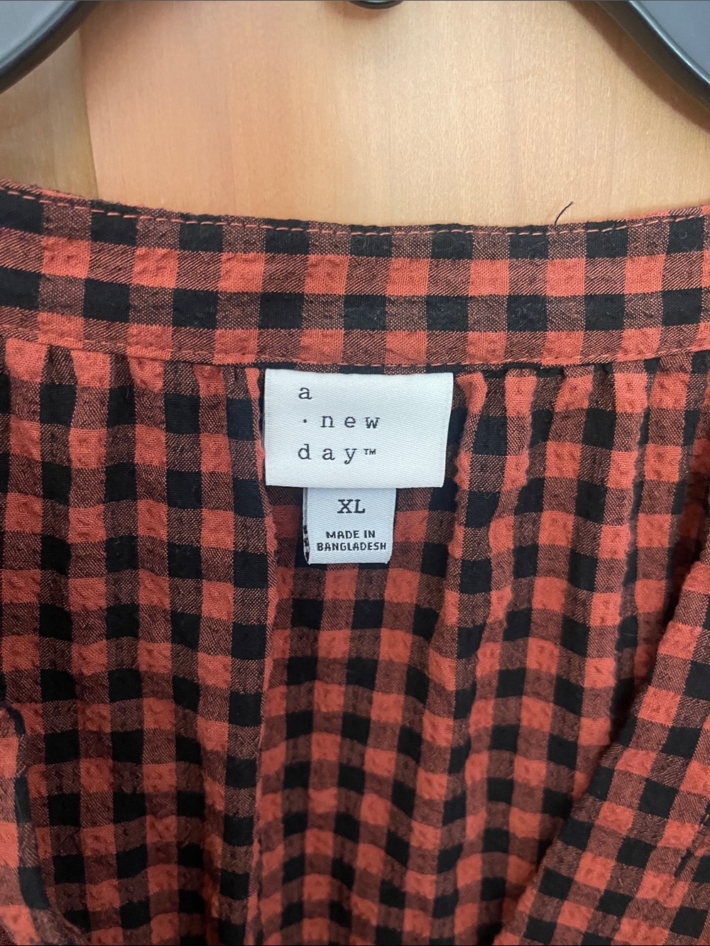 a new day Orange and Black Plaid V-Neck Blouse - Picture 3 of 3